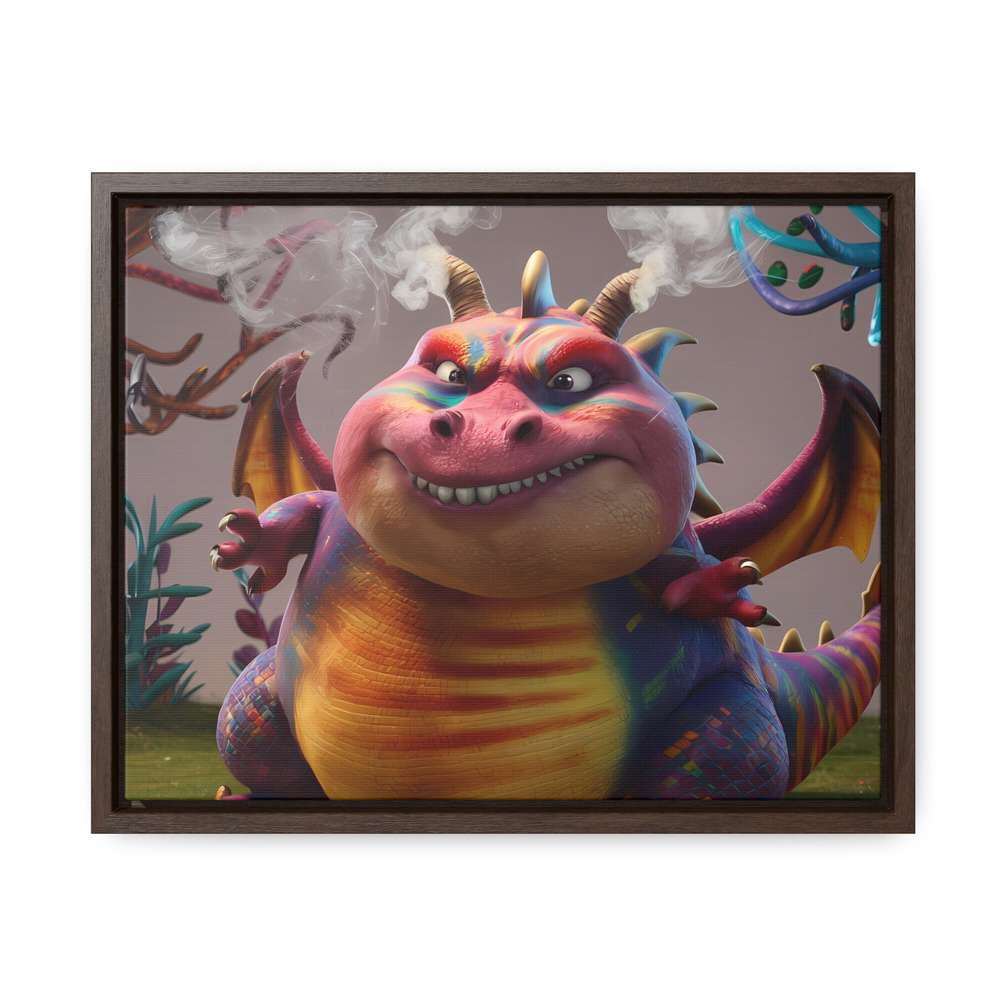 "Smug Rainbow Dragon in a Whimsical Forest" - Gallery Canvas Wraps, Horizontal Frame