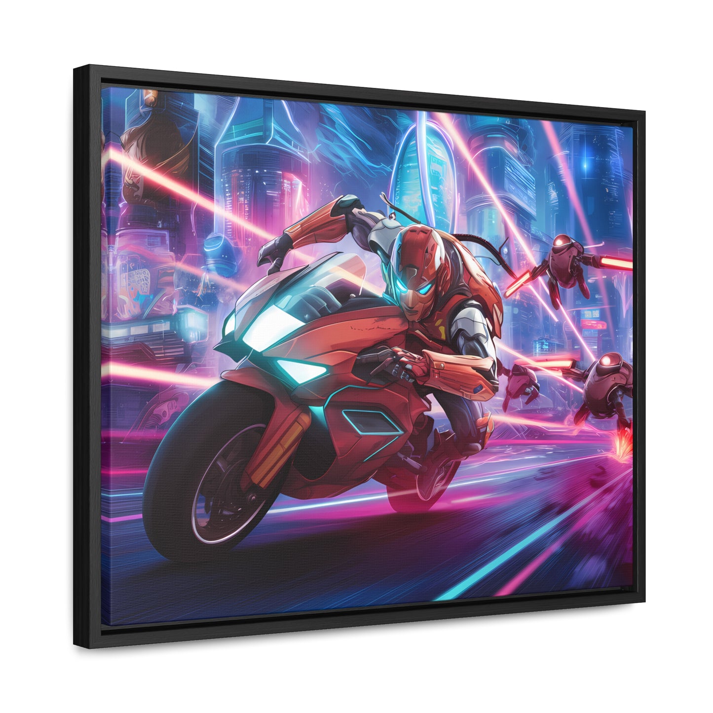 Neon Pursuit: Cyberbike Showdown - Gallery Canvas Wraps, Horizontal Frame