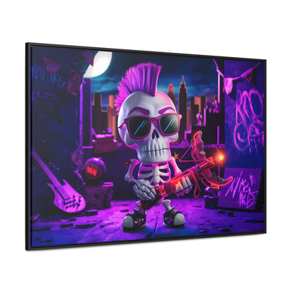 "Punk Rock Skeleton Warrior in Neon City" - Gallery Canvas Wraps, Horizontal Frame