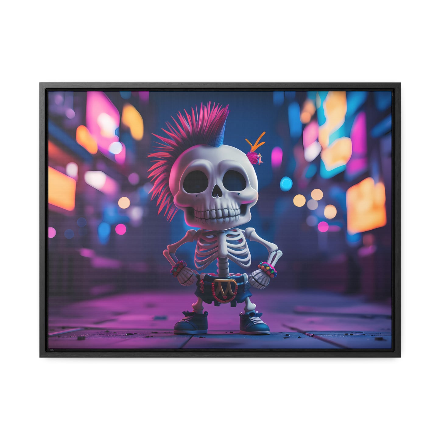 Punk Skeleton in Neon City - Gallery Canvas Wraps, Horizontal Frame