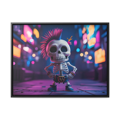 Punk Skeleton in Neon City - Gallery Canvas Wraps, Horizontal Frame