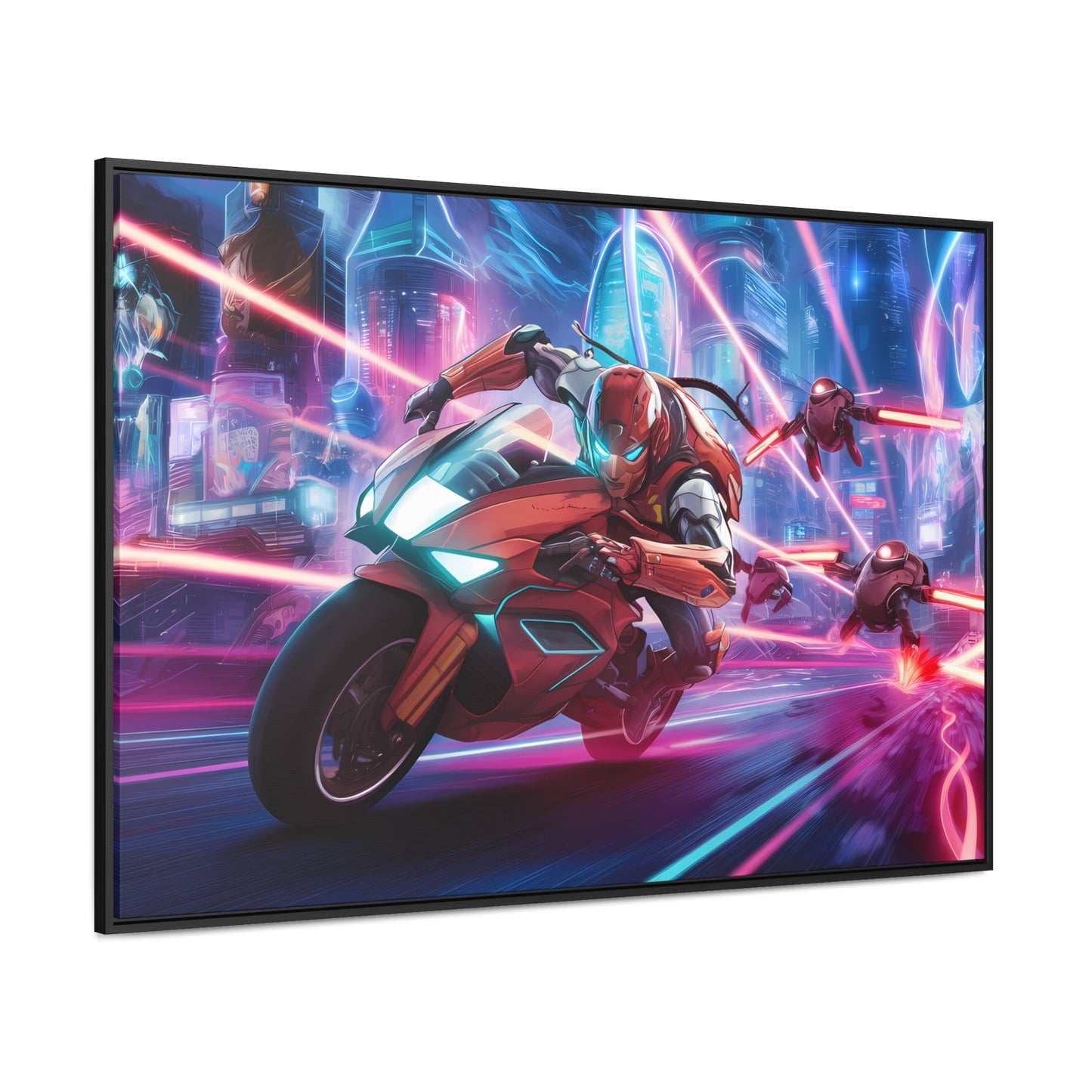 Neon Pursuit: Cyberbike Showdown - Gallery Canvas Wraps, Horizontal Frame