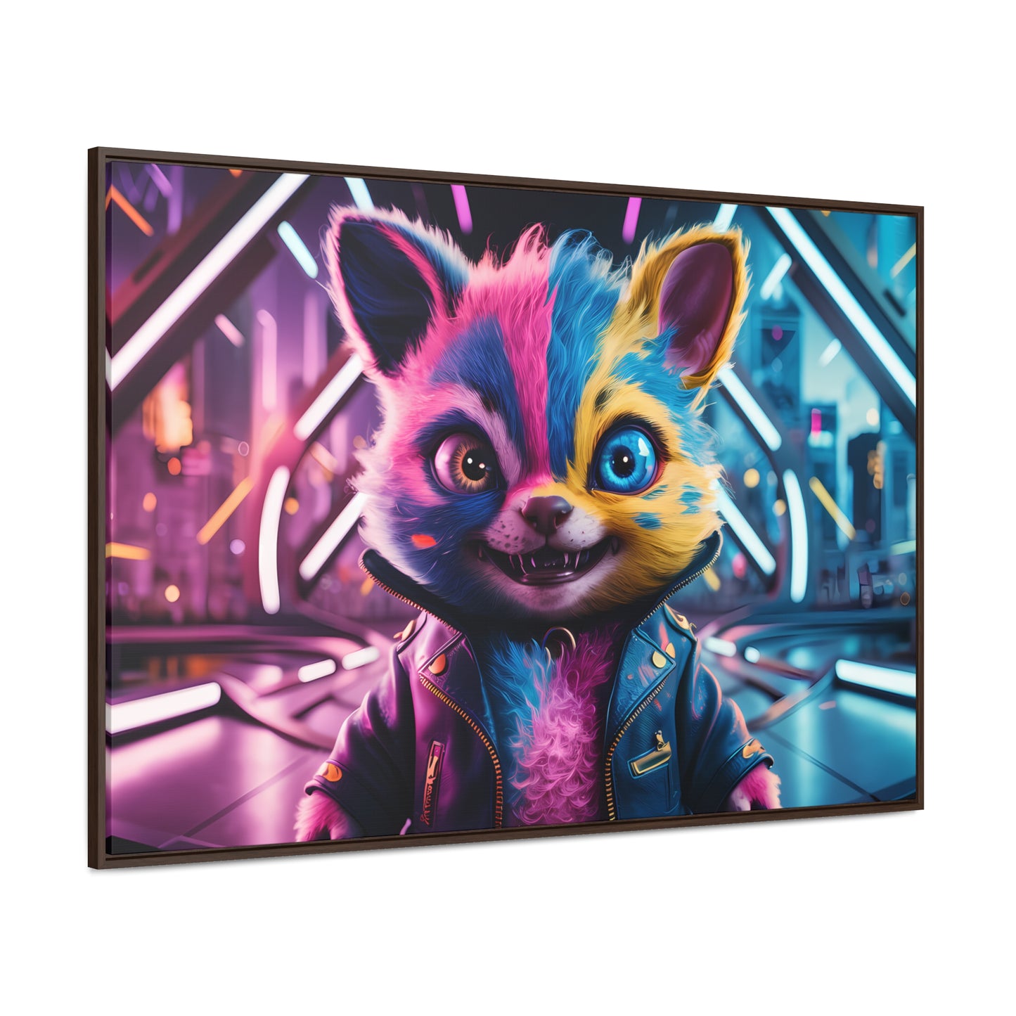 Neon Paws in the Cyber City - Gallery Canvas Wraps, Horizontal Frame