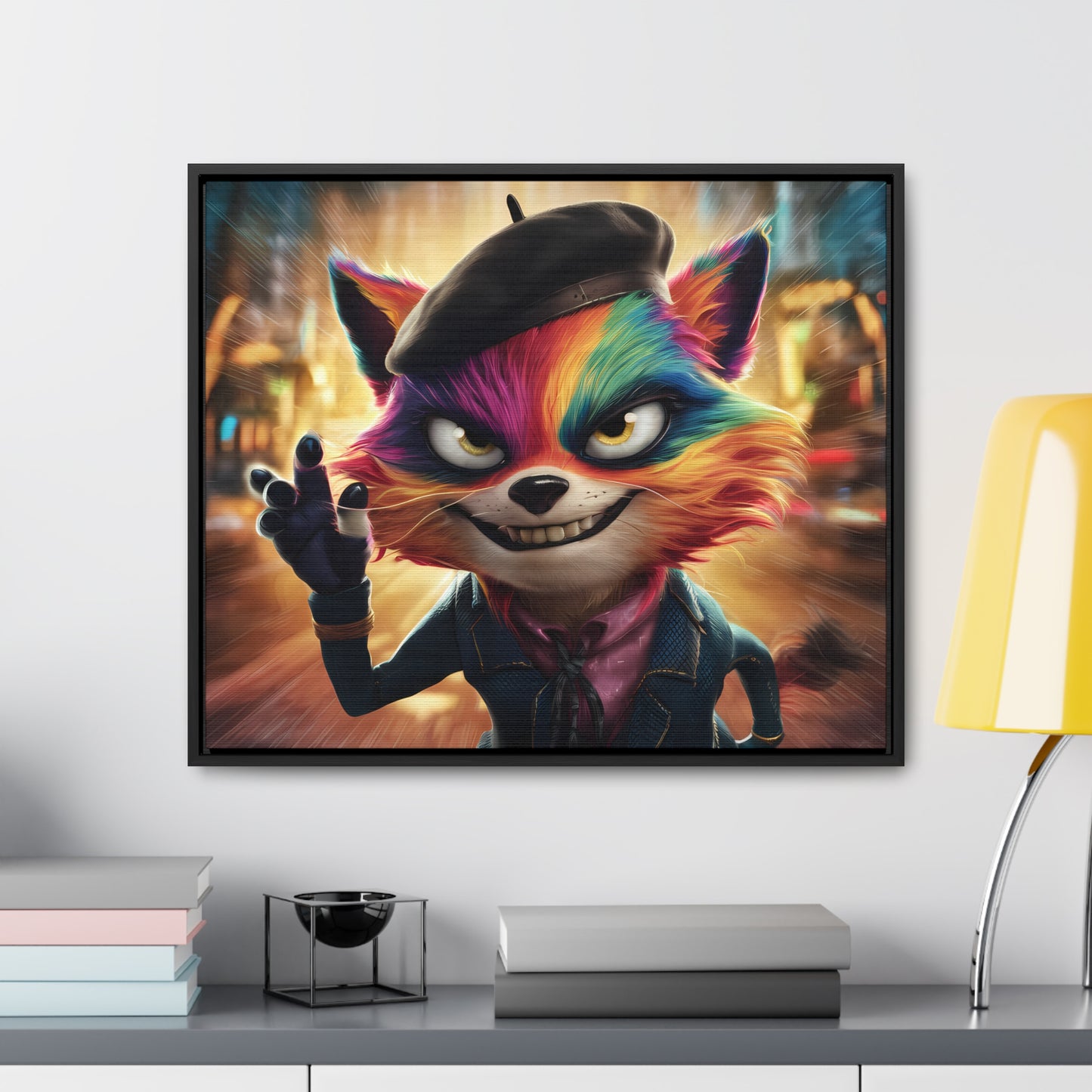Feline Frenzy in the City Lights - Gallery Canvas Wraps, Horizontal Frame