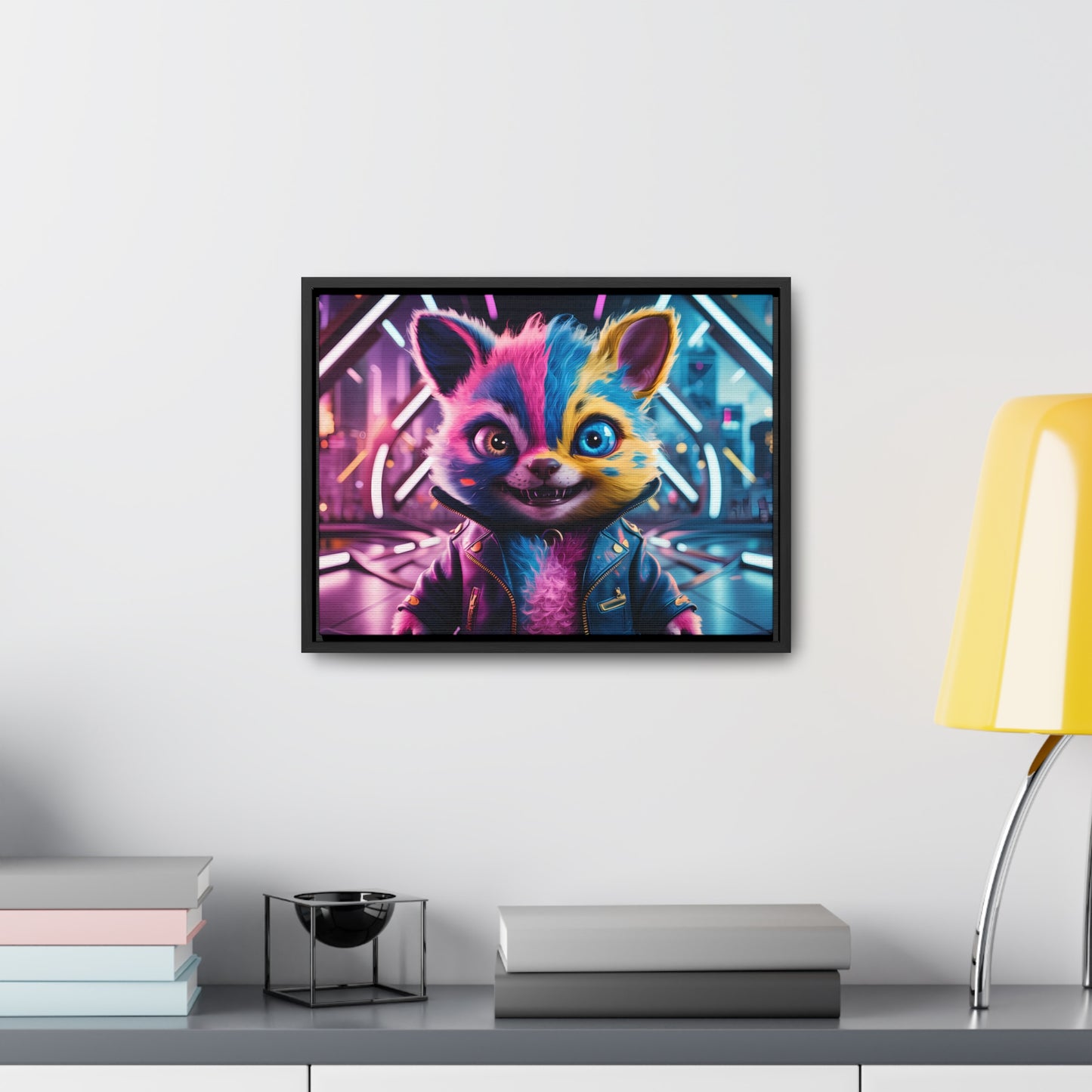 Neon Paws in the Cyber City - Gallery Canvas Wraps, Horizontal Frame