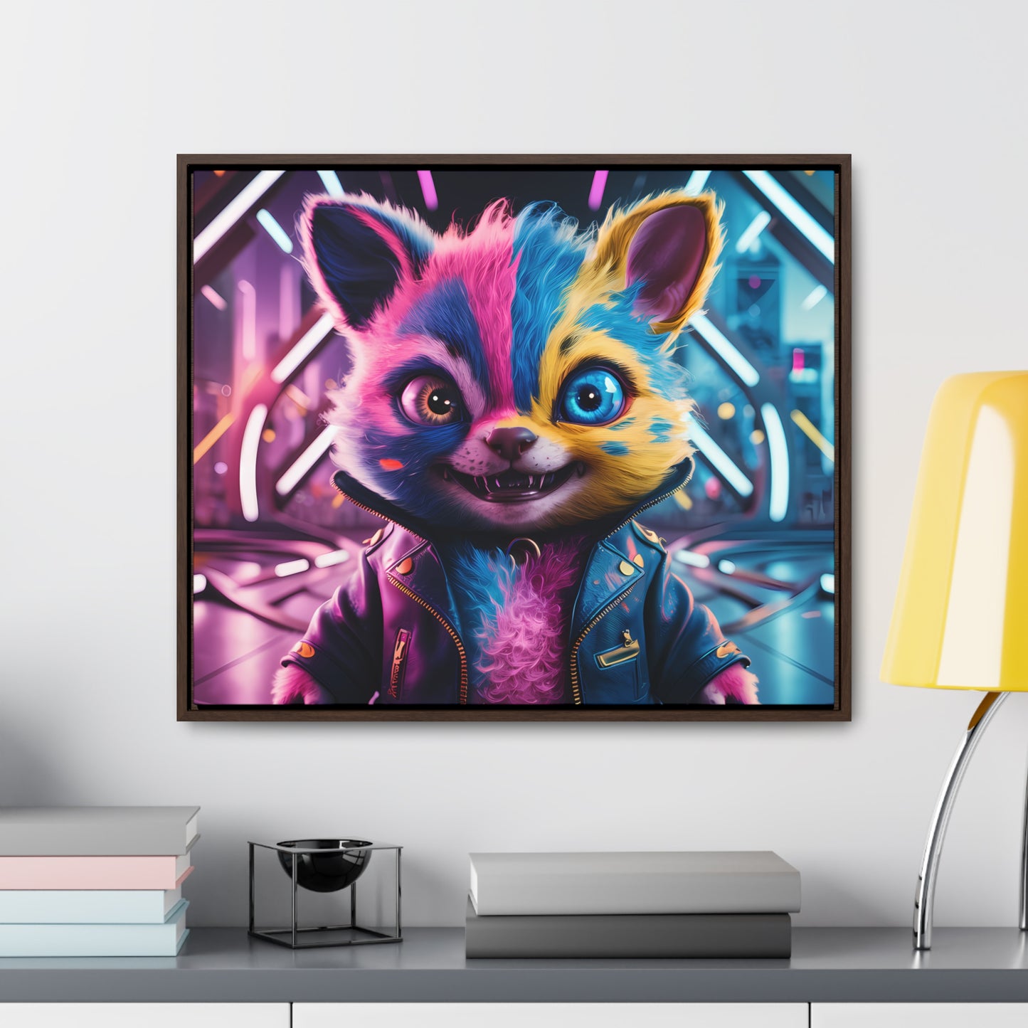 Neon Paws in the Cyber City - Gallery Canvas Wraps, Horizontal Frame