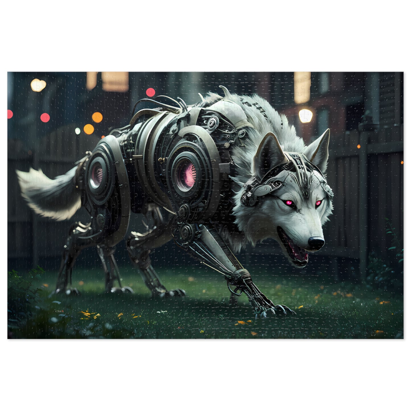 Cybernetic Alpha Wolf in the Urban Night - Jigsaw Puzzle (30, 110, 252, 500,1000-Piece)