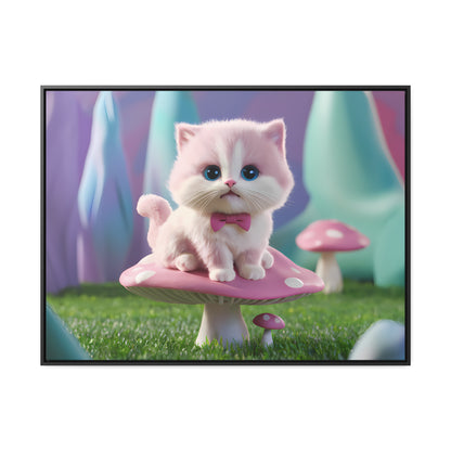 Whimsical Kitten on a Mushroom Throne - Gallery Canvas Wraps, Horizontal Frame