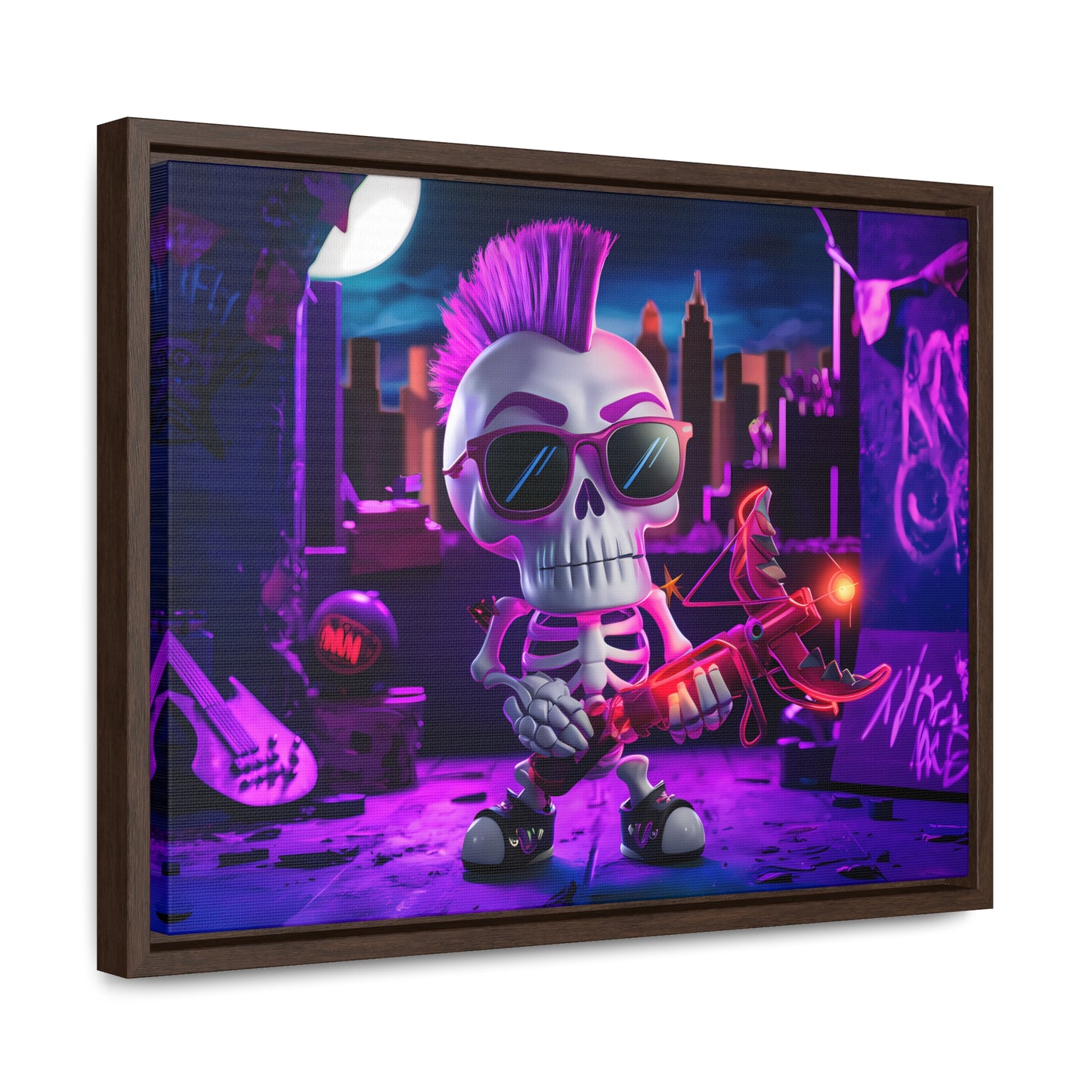 "Punk Rock Skeleton Warrior in Neon City" - Gallery Canvas Wraps, Horizontal Frame