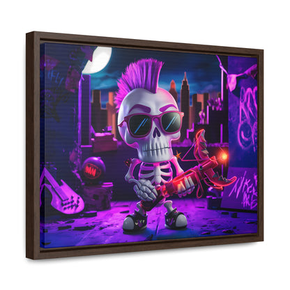 "Punk Rock Skeleton Warrior in Neon City" - Gallery Canvas Wraps, Horizontal Frame