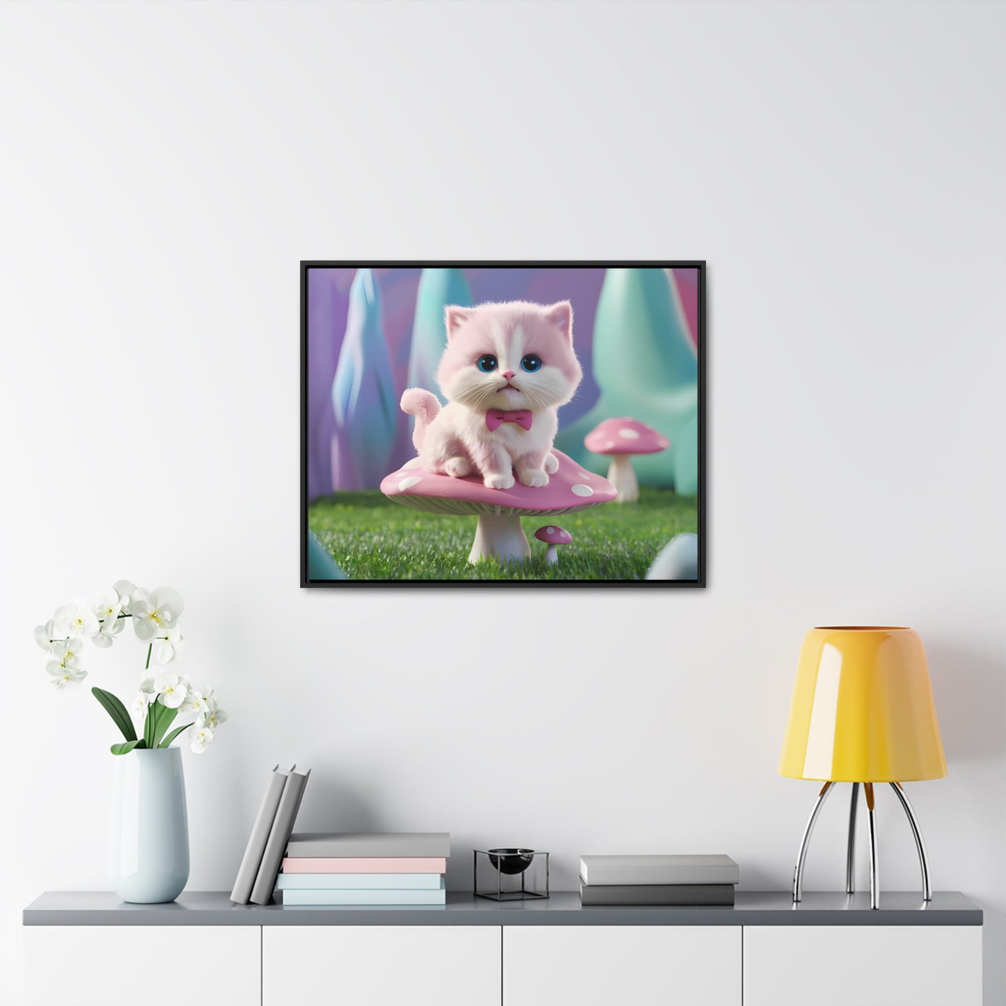 Whimsical Kitten on a Mushroom Throne - Gallery Canvas Wraps, Horizontal Frame