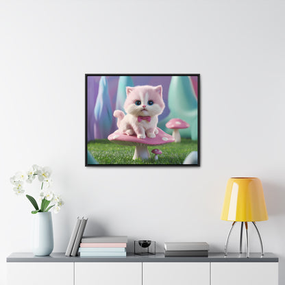Whimsical Kitten on a Mushroom Throne - Gallery Canvas Wraps, Horizontal Frame