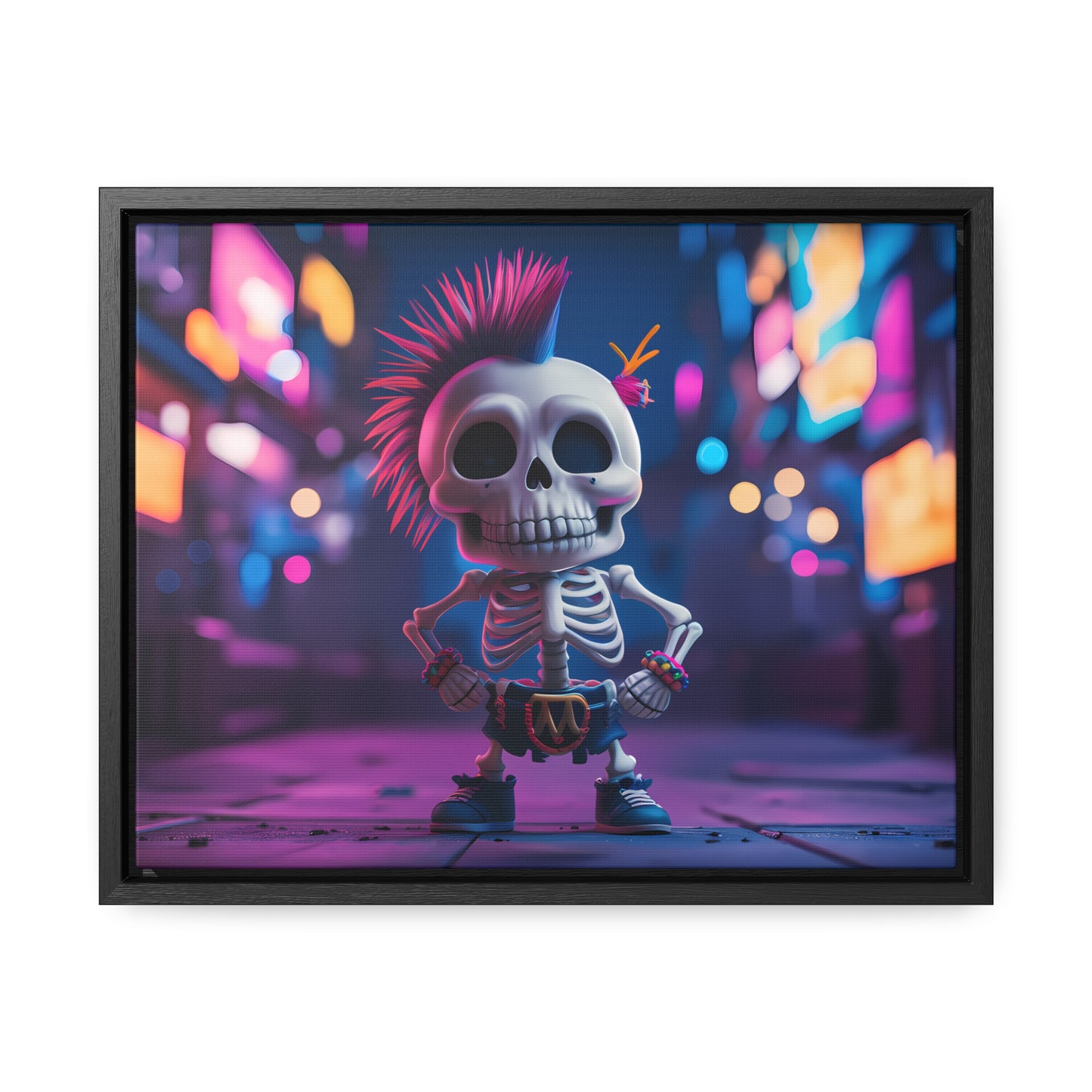 Punk Skeleton in Neon City - Gallery Canvas Wraps, Horizontal Frame