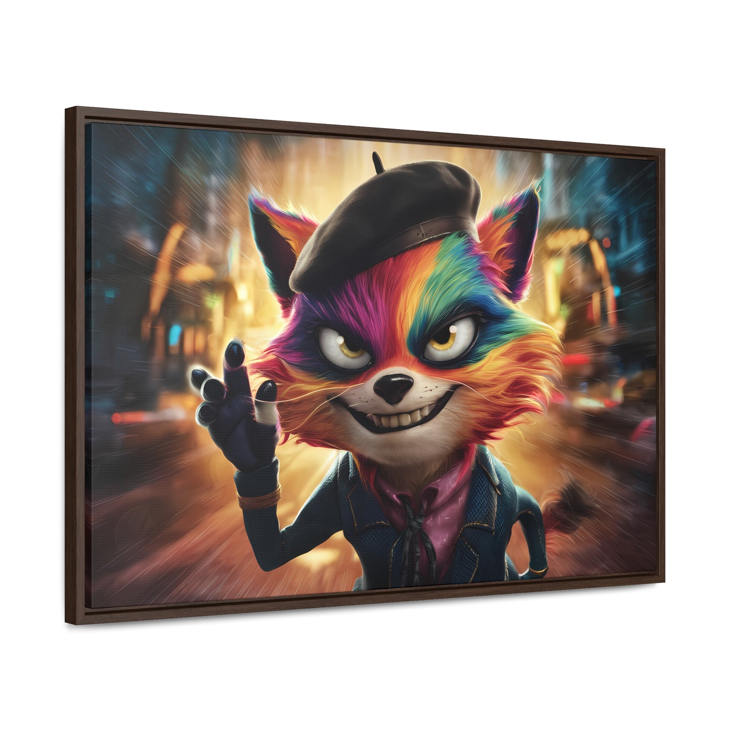 Feline Frenzy in the City Lights - Gallery Canvas Wraps, Horizontal Frame