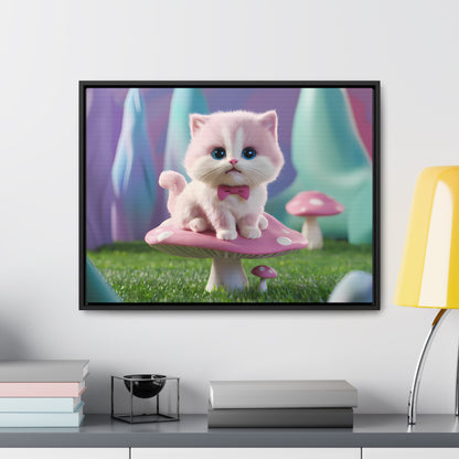 Whimsical Kitten on a Mushroom Throne - Gallery Canvas Wraps, Horizontal Frame
