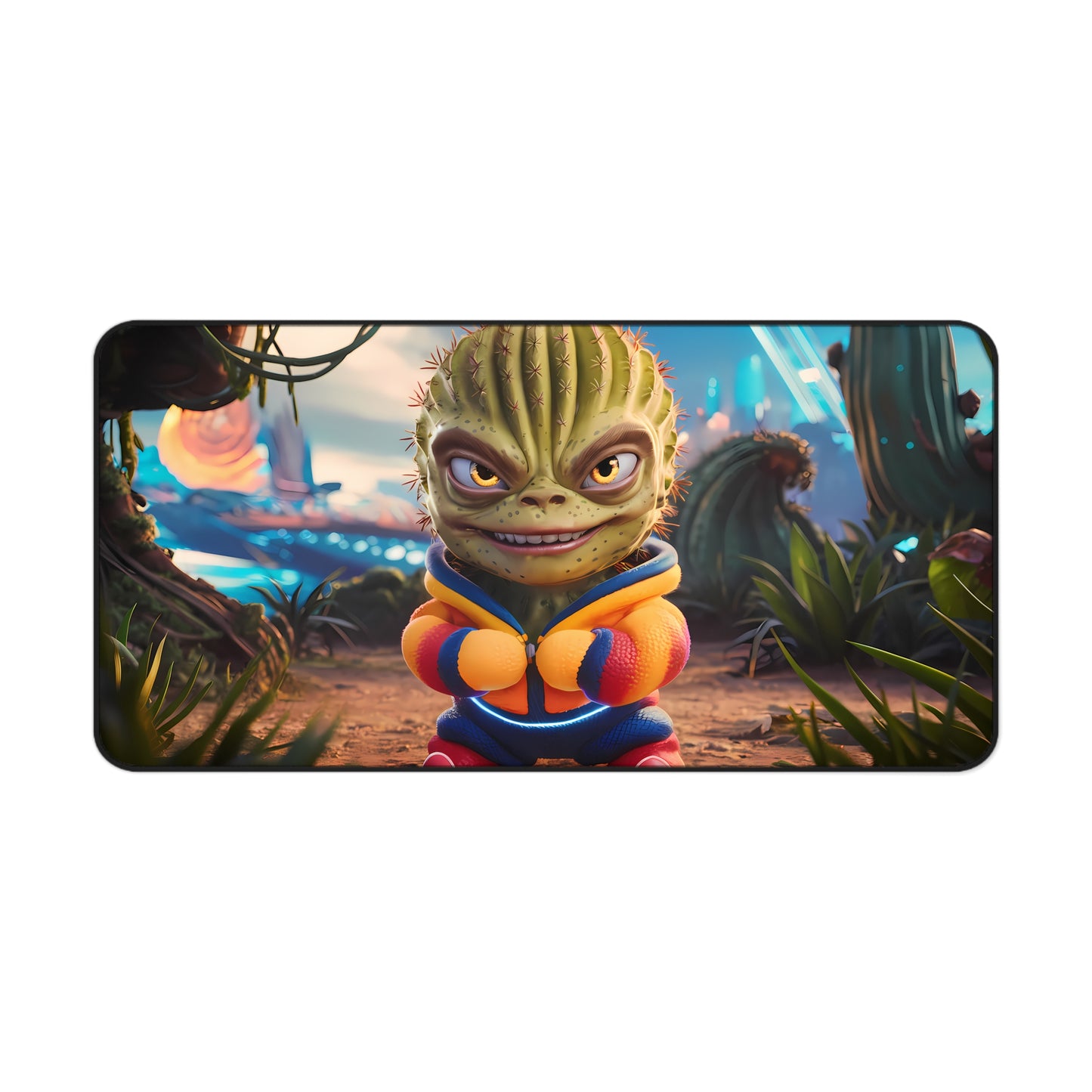 Cactus Warrior's Confident Stance - Desk Mat