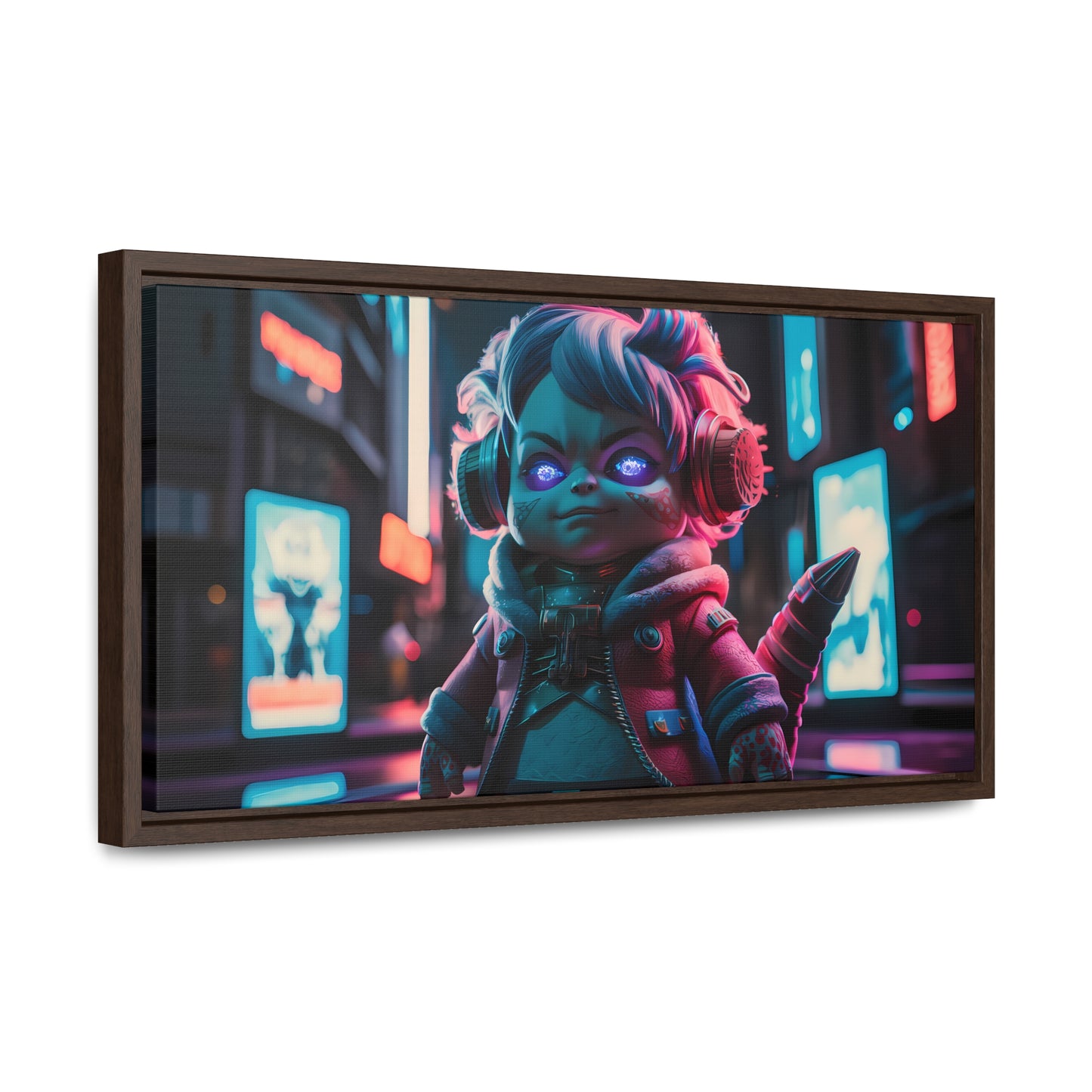 Neon Guardian in the Cyber City - Gallery Canvas Wraps, Horizontal Frame