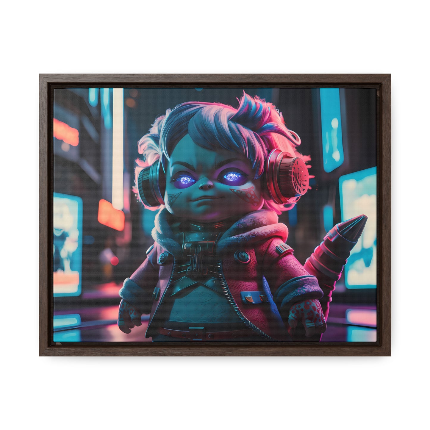 Neon Guardian in the Cyber City - Gallery Canvas Wraps, Horizontal Frame