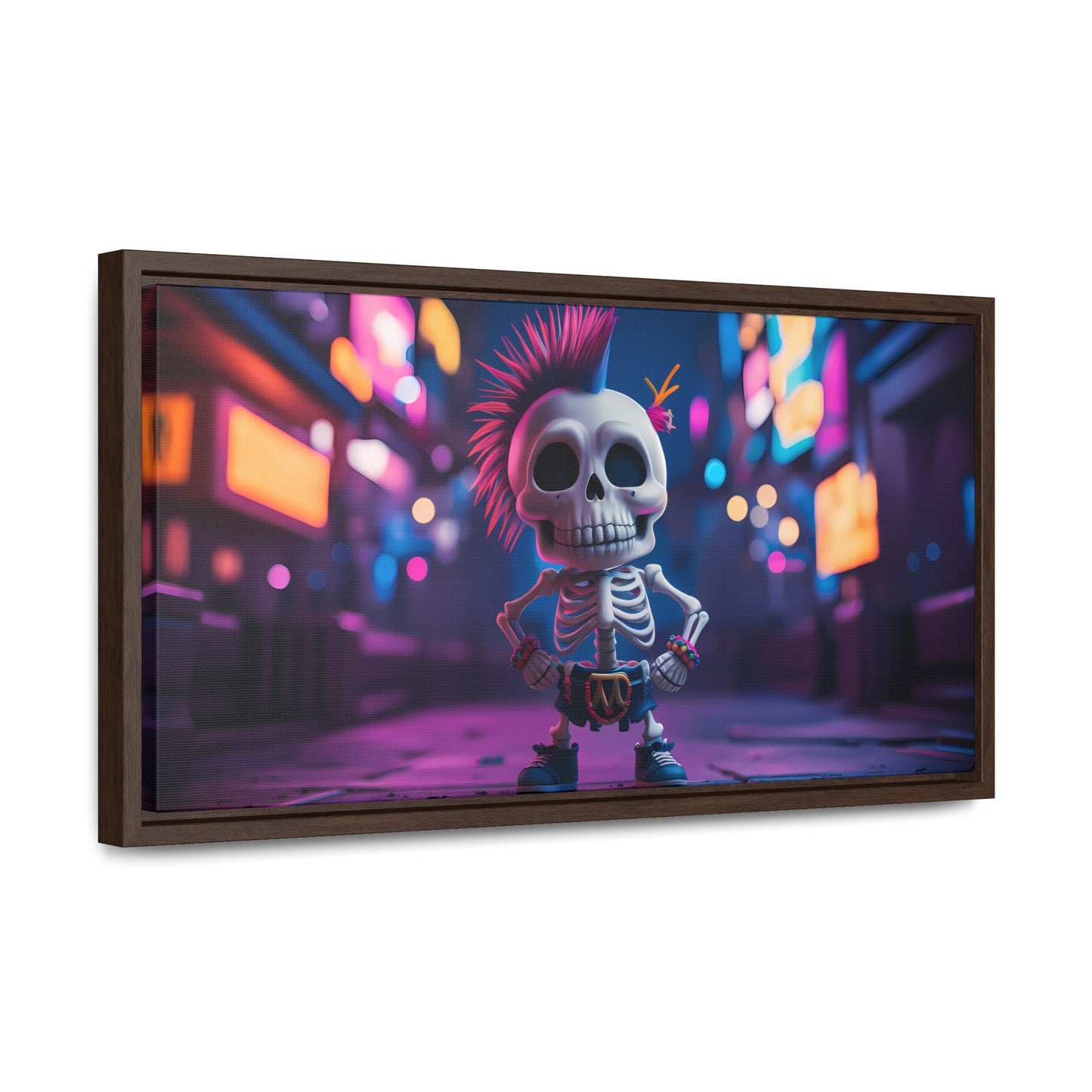 Punk Skeleton in Neon City - Gallery Canvas Wraps, Horizontal Frame