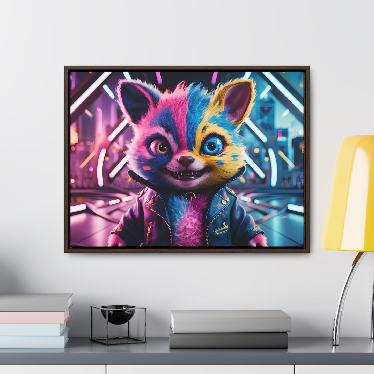 Neon Paws in the Cyber City - Gallery Canvas Wraps, Horizontal Frame