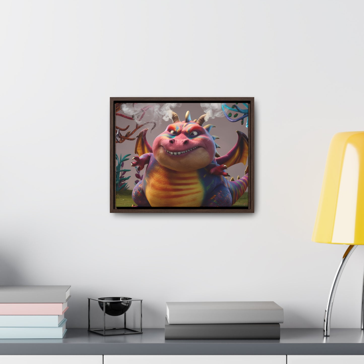 "Smug Rainbow Dragon in a Whimsical Forest" - Gallery Canvas Wraps, Horizontal Frame