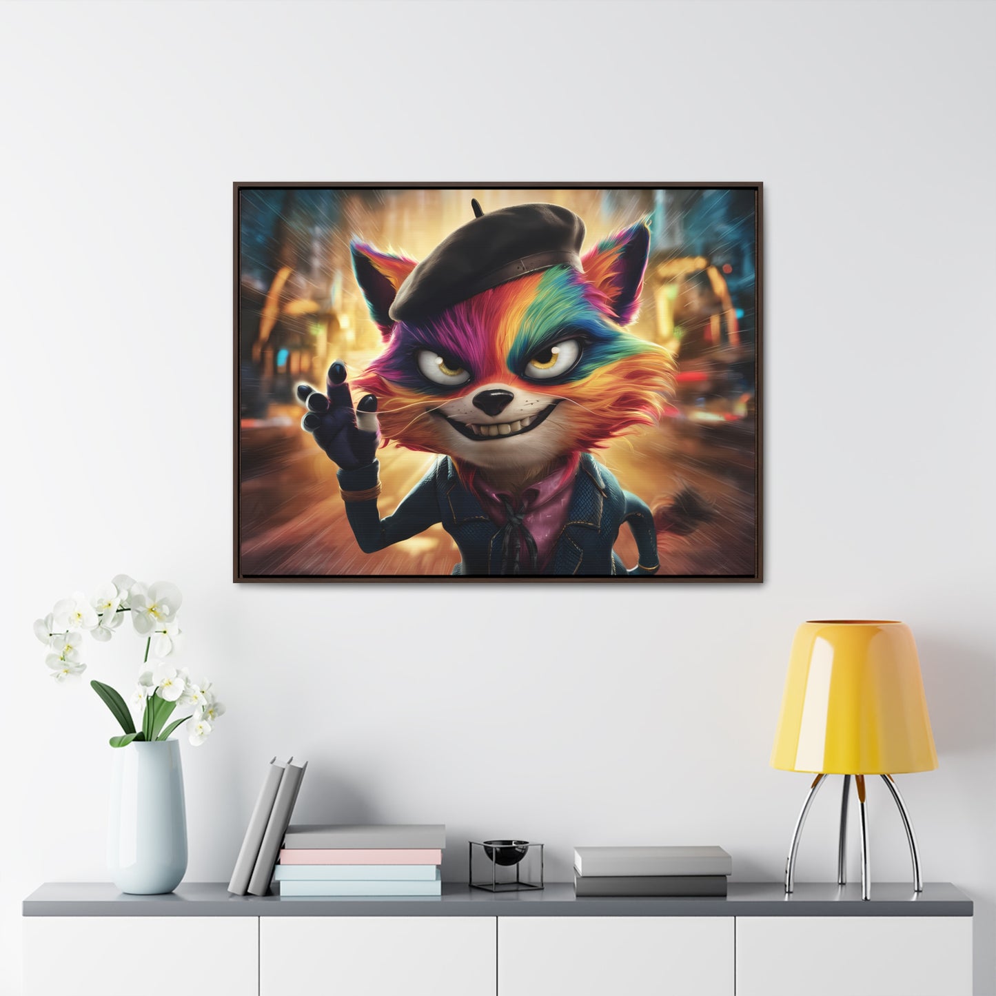 Feline Frenzy in the City Lights - Gallery Canvas Wraps, Horizontal Frame