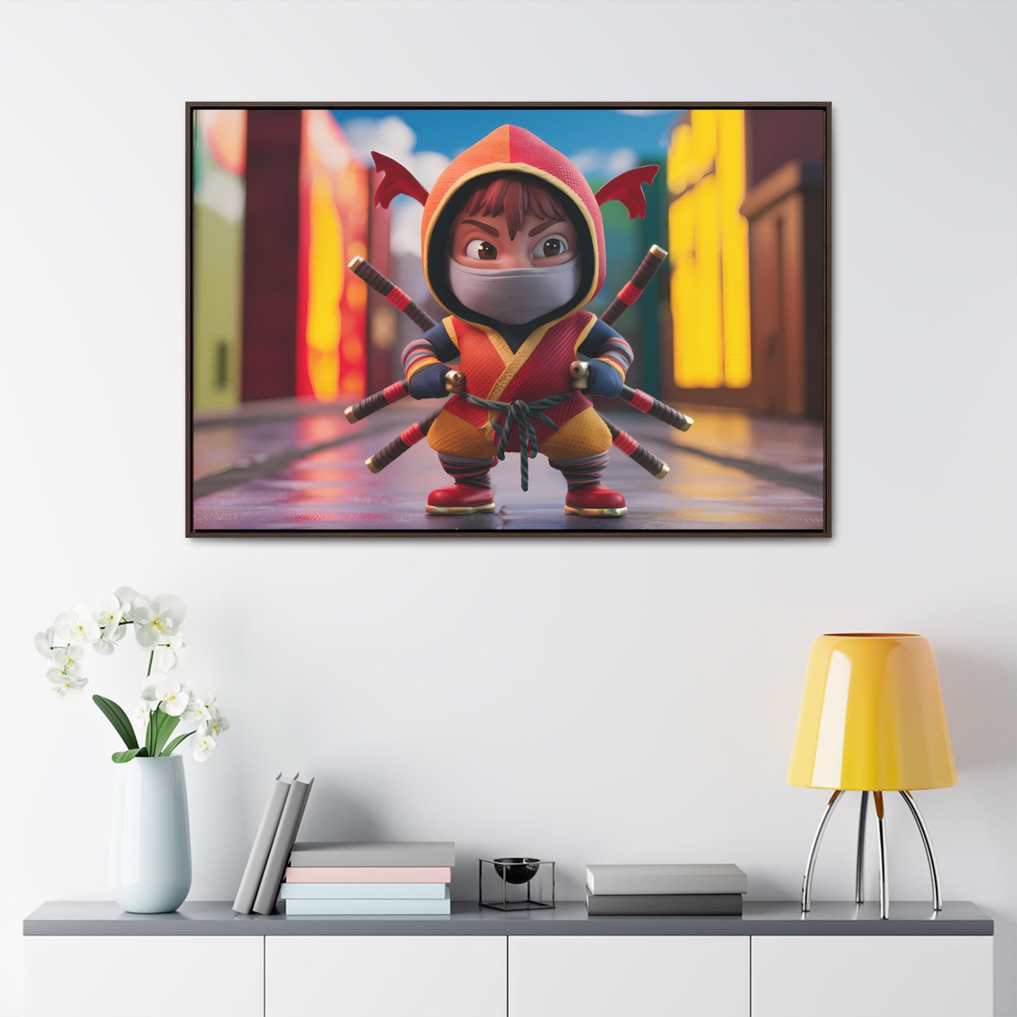 "Chibi Ninja Warrior in the City" - Gallery Canvas Wraps, Horizontal Frame