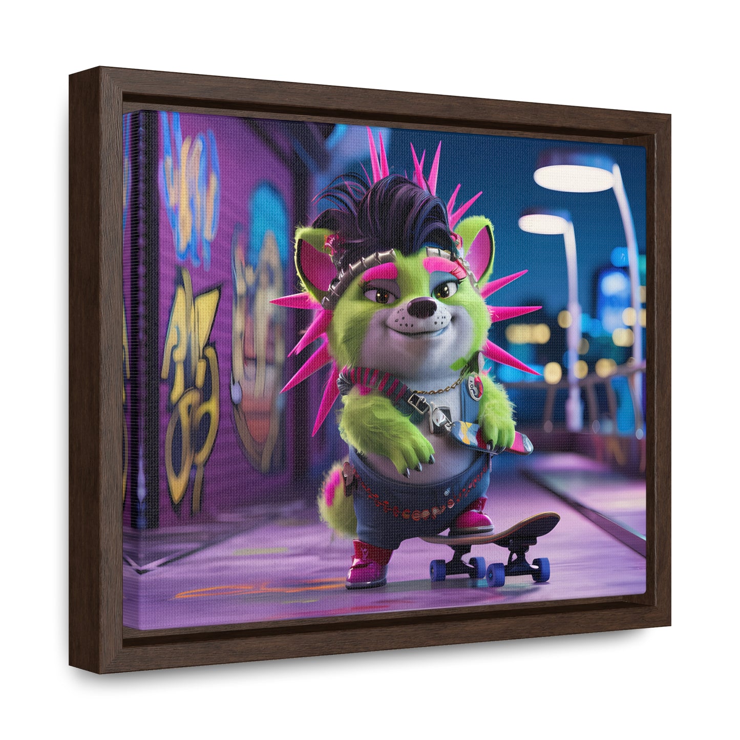 Punk Pup on a Neon Night - Gallery Canvas Wraps, Horizontal Frame