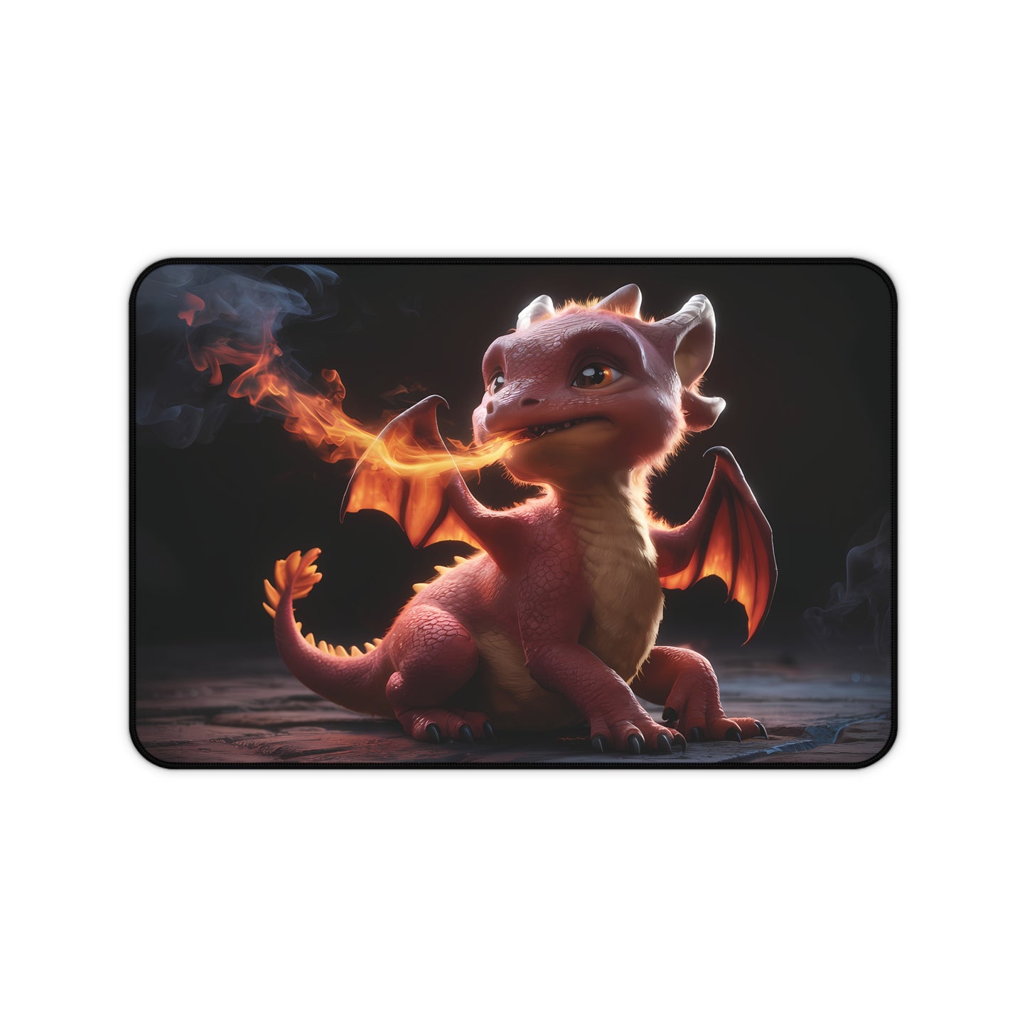 Cute baby Dragon breathes fire - Desk Mat