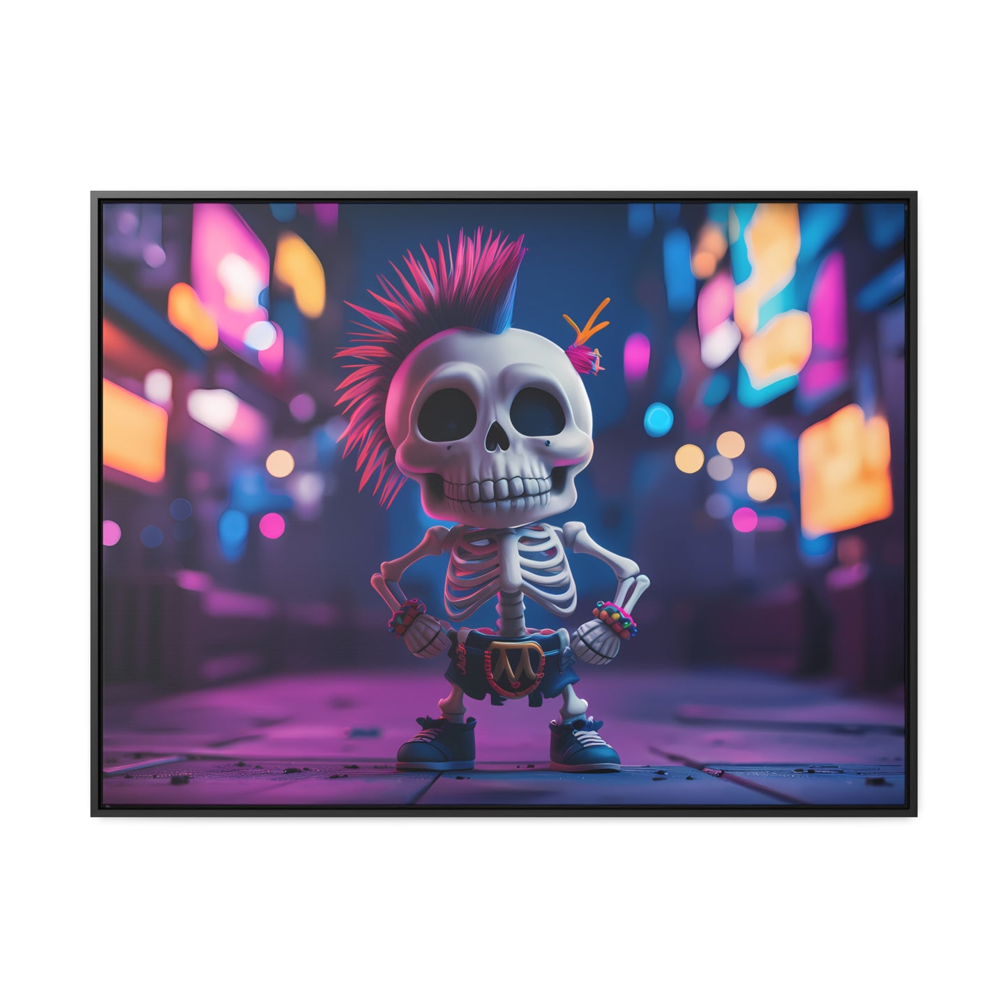 Punk Skeleton in Neon City - Gallery Canvas Wraps, Horizontal Frame