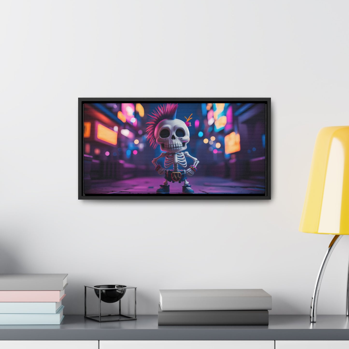 Punk Skeleton in Neon City - Gallery Canvas Wraps, Horizontal Frame