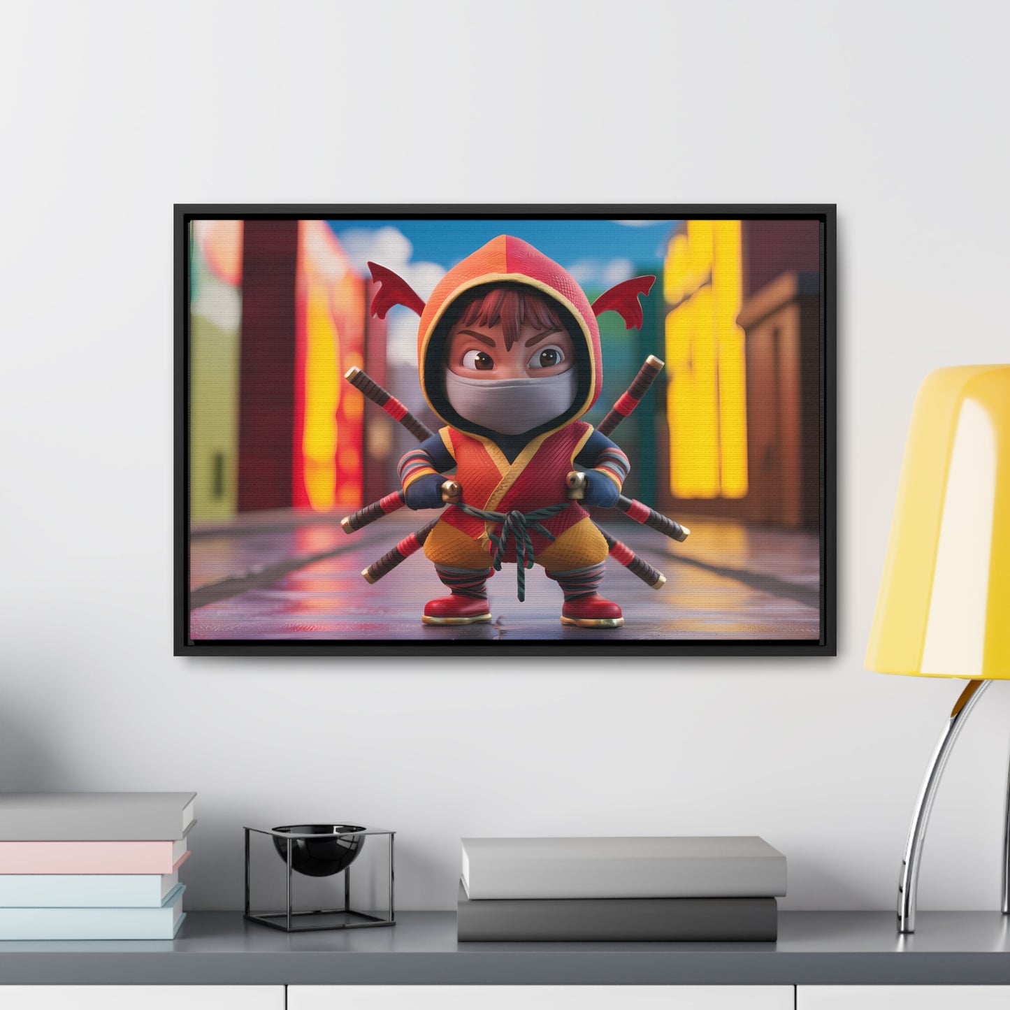 "Chibi Ninja Warrior in the City" - Gallery Canvas Wraps, Horizontal Frame