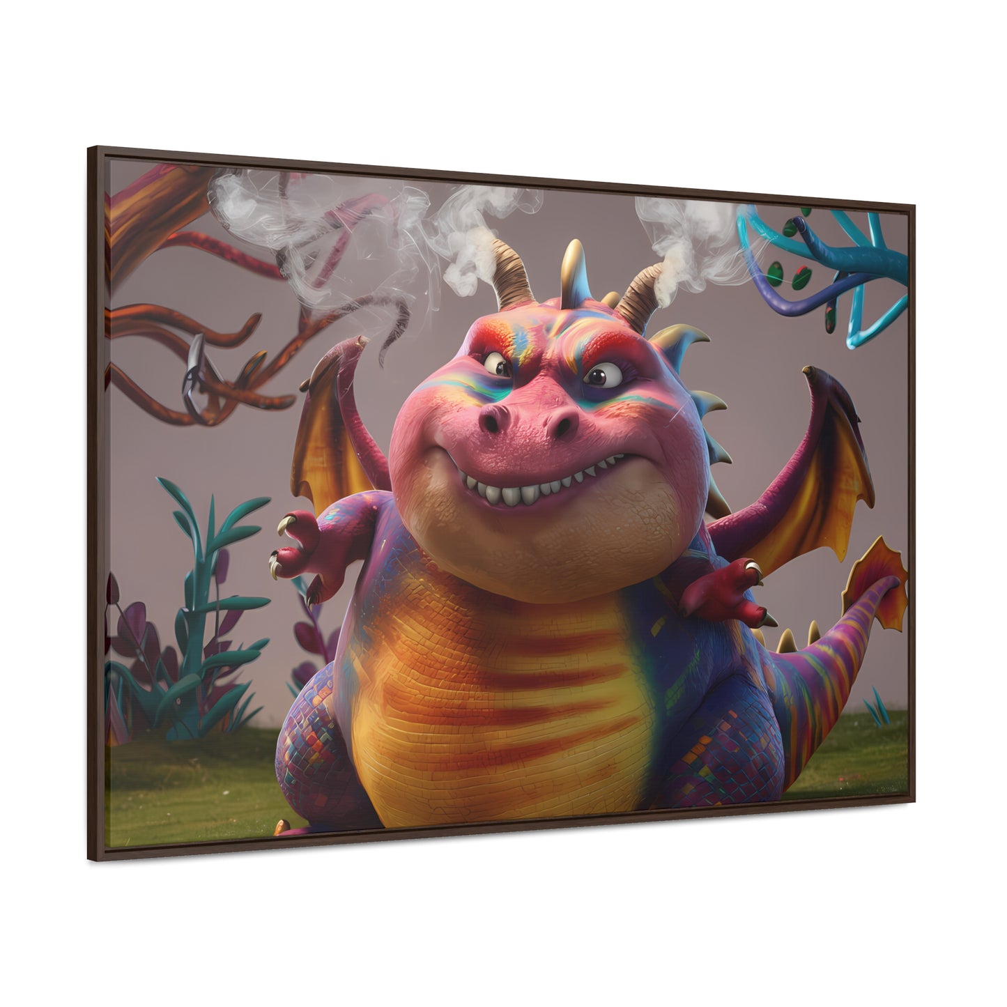 "Smug Rainbow Dragon in a Whimsical Forest" - Gallery Canvas Wraps, Horizontal Frame