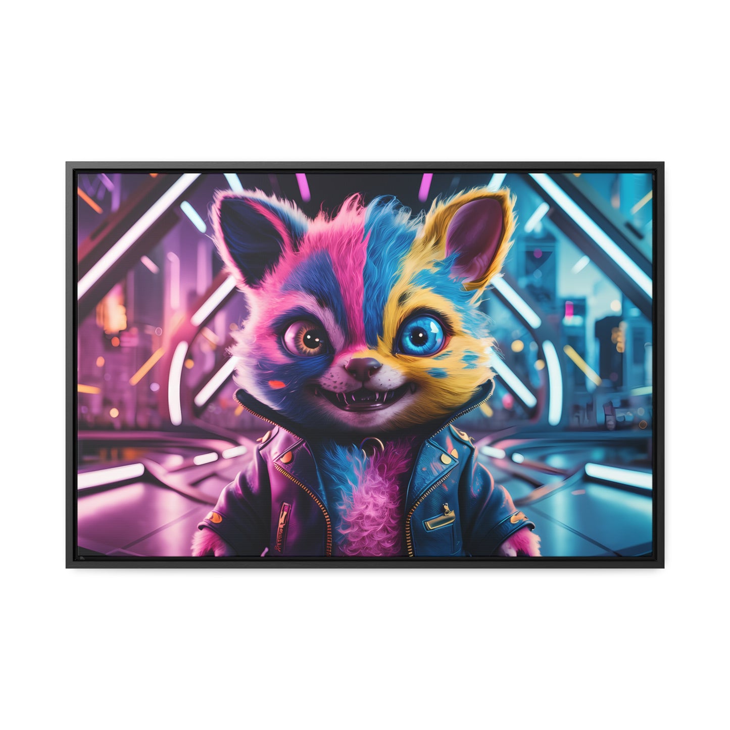 Neon Paws in the Cyber City - Gallery Canvas Wraps, Horizontal Frame