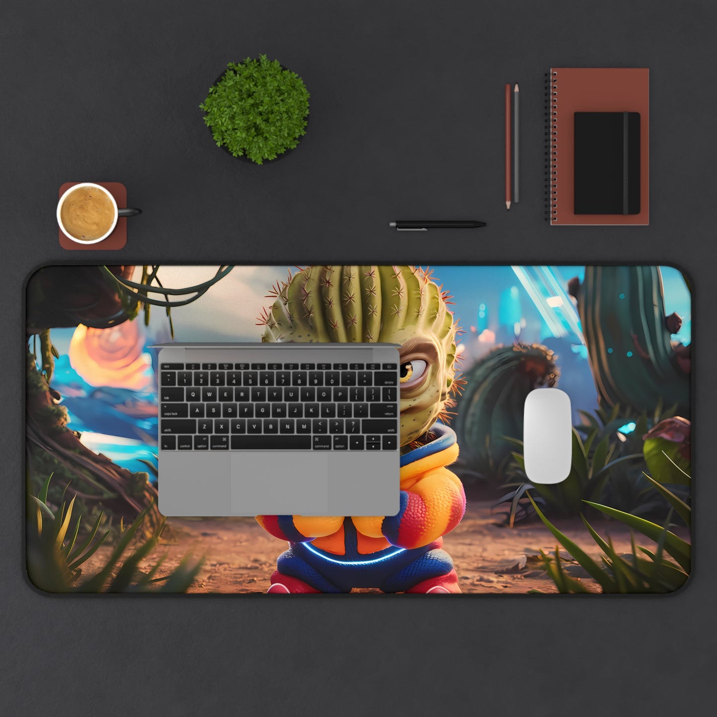 Cactus Warrior's Confident Stance - Desk Mat