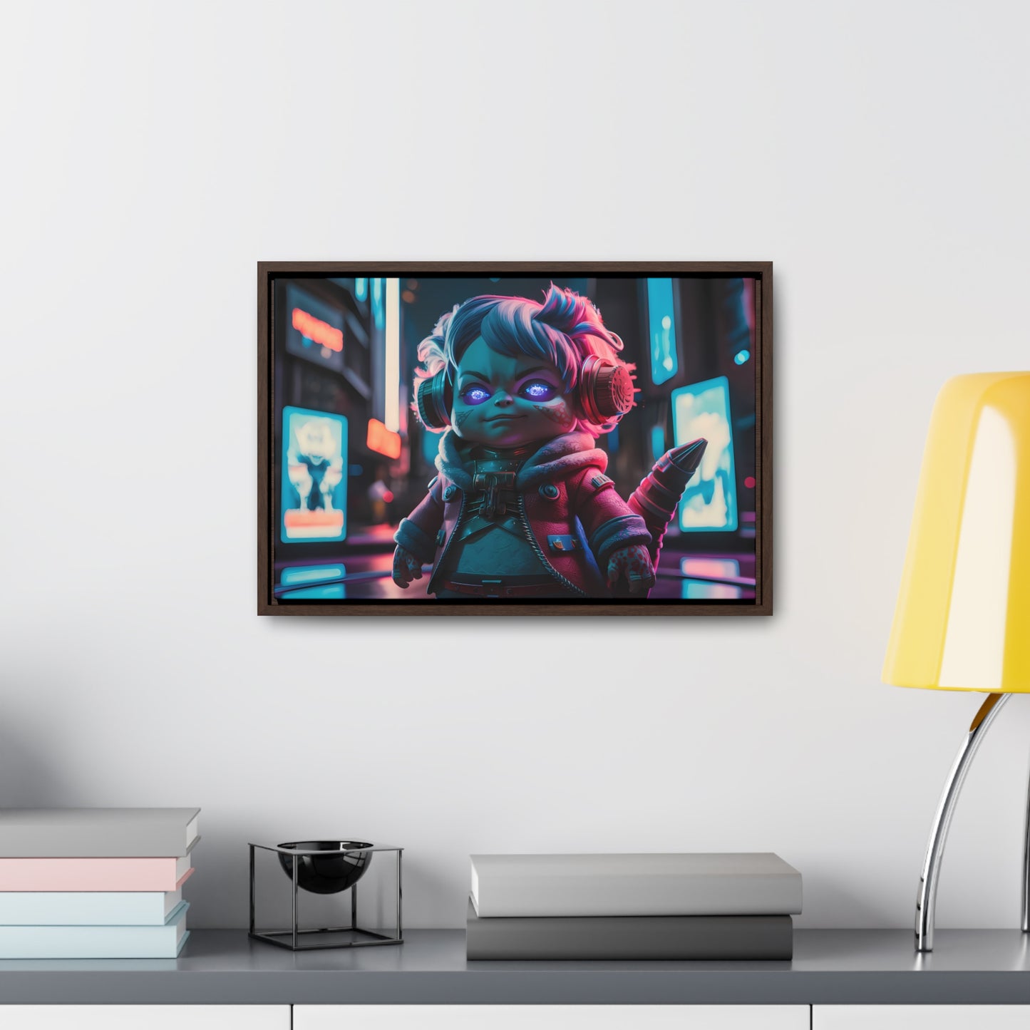 Neon Guardian in the Cyber City - Gallery Canvas Wraps, Horizontal Frame