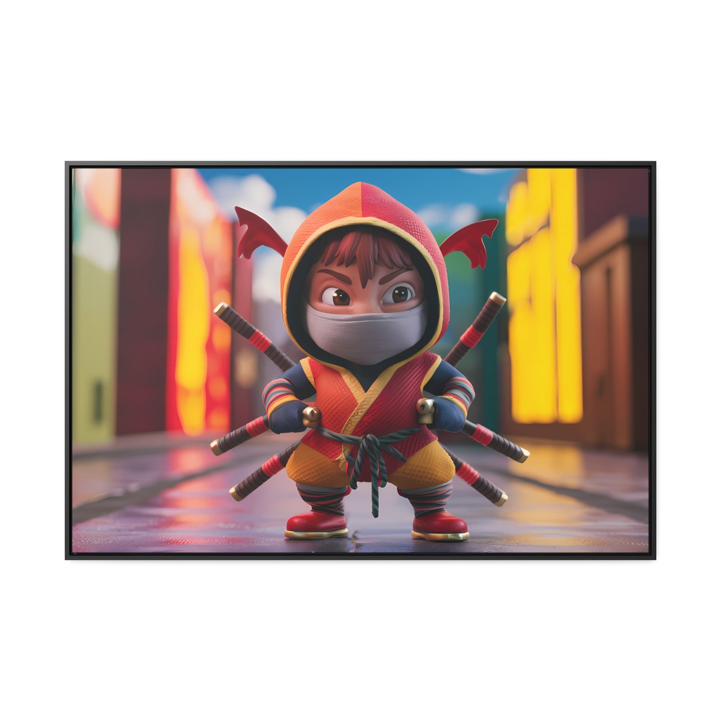 "Chibi Ninja Warrior in the City" - Gallery Canvas Wraps, Horizontal Frame