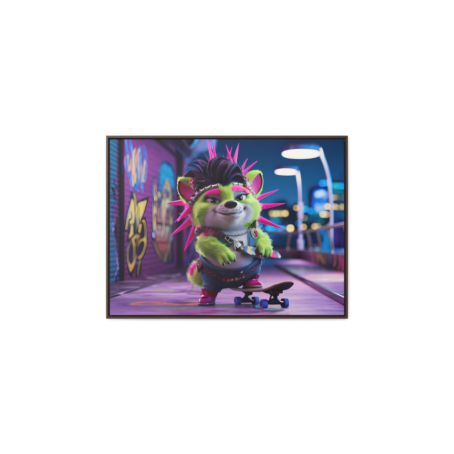 Punk Pup on a Neon Night - Gallery Canvas Wraps, Horizontal Frame