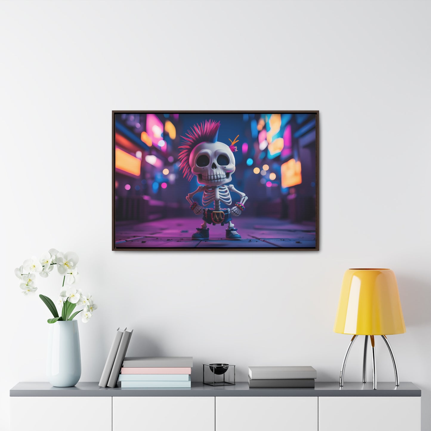 Punk Skeleton in Neon City - Gallery Canvas Wraps, Horizontal Frame