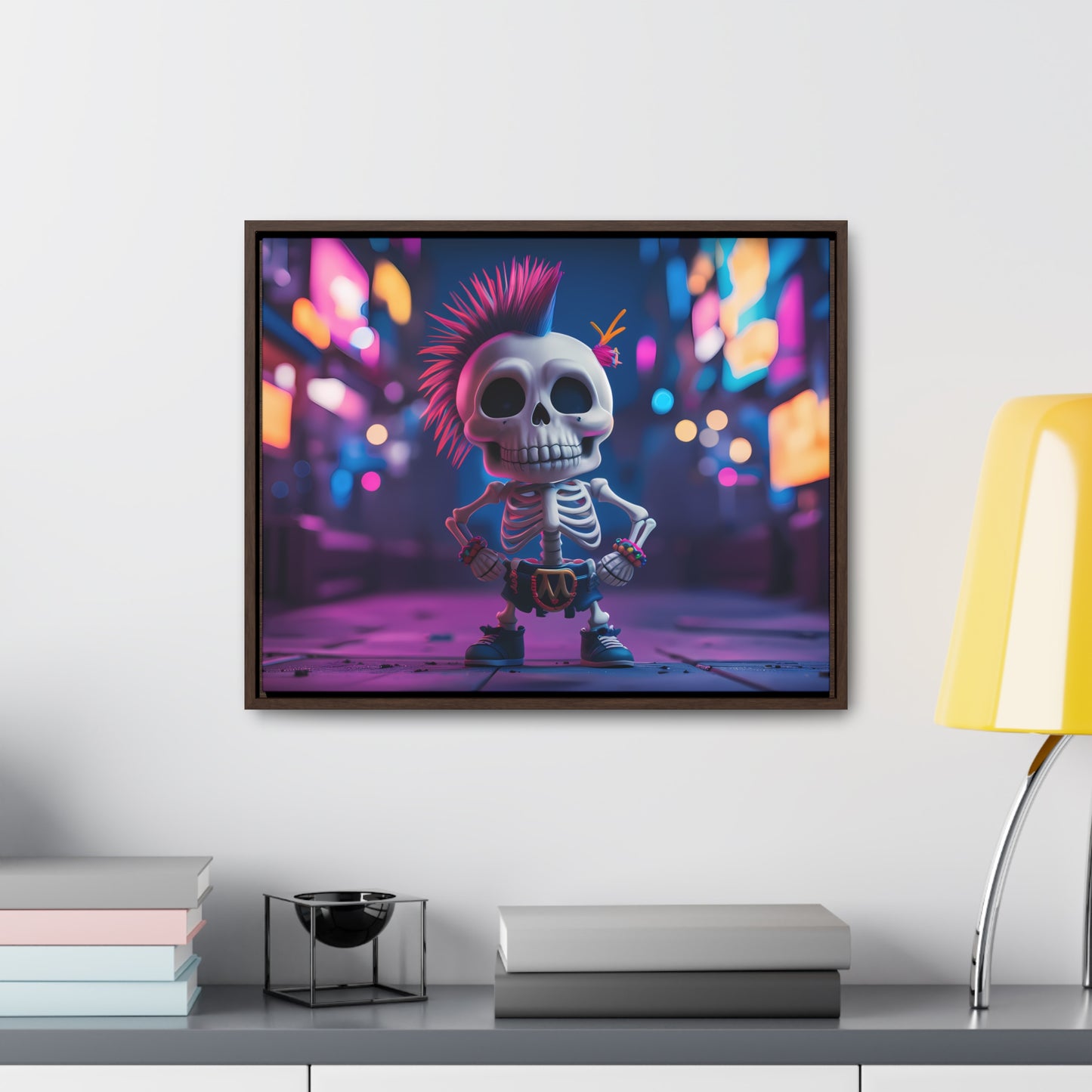 Punk Skeleton in Neon City - Gallery Canvas Wraps, Horizontal Frame