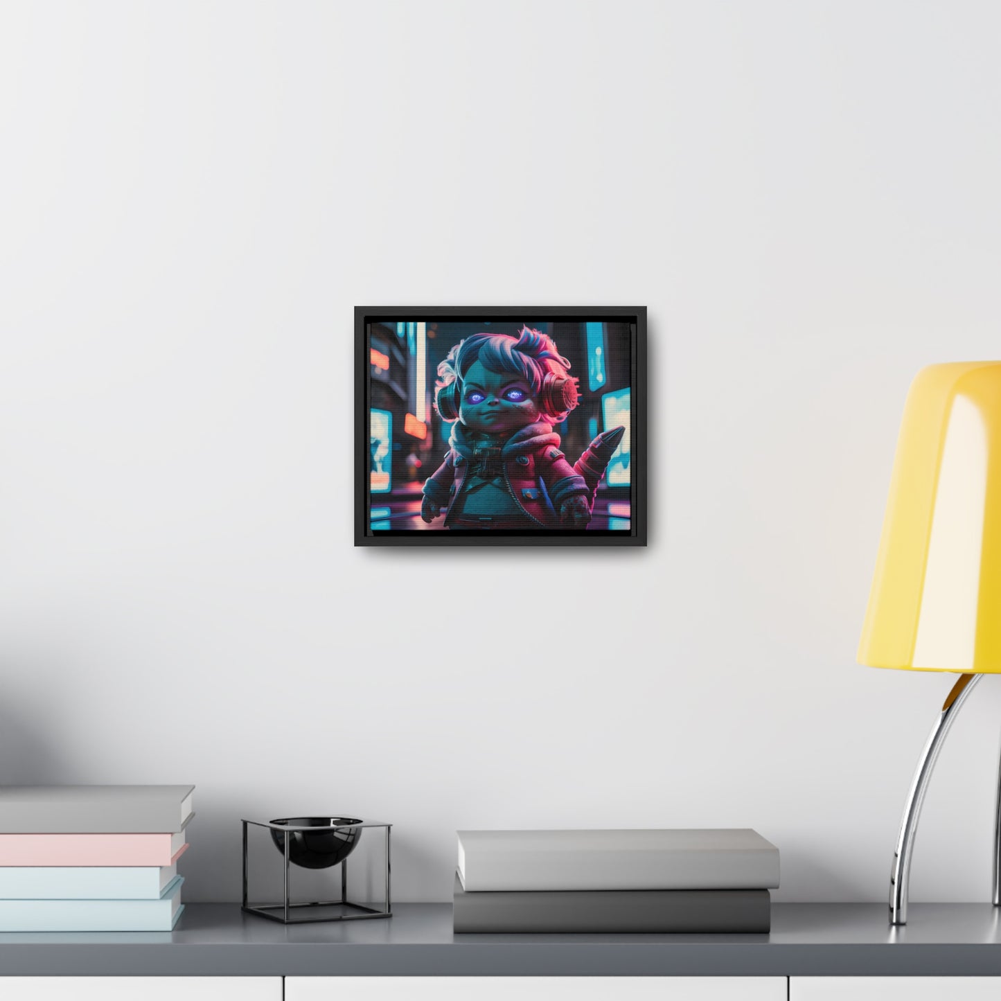 Neon Guardian in the Cyber City - Gallery Canvas Wraps, Horizontal Frame