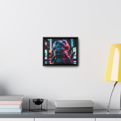 Neon Guardian in the Cyber City - Gallery Canvas Wraps, Horizontal Frame