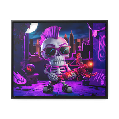 "Punk Rock Skeleton Warrior in Neon City" - Gallery Canvas Wraps, Horizontal Frame