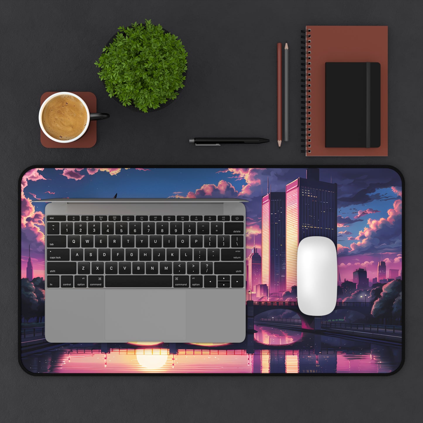 "Twilight Reflections Over the City" - Desk Mat