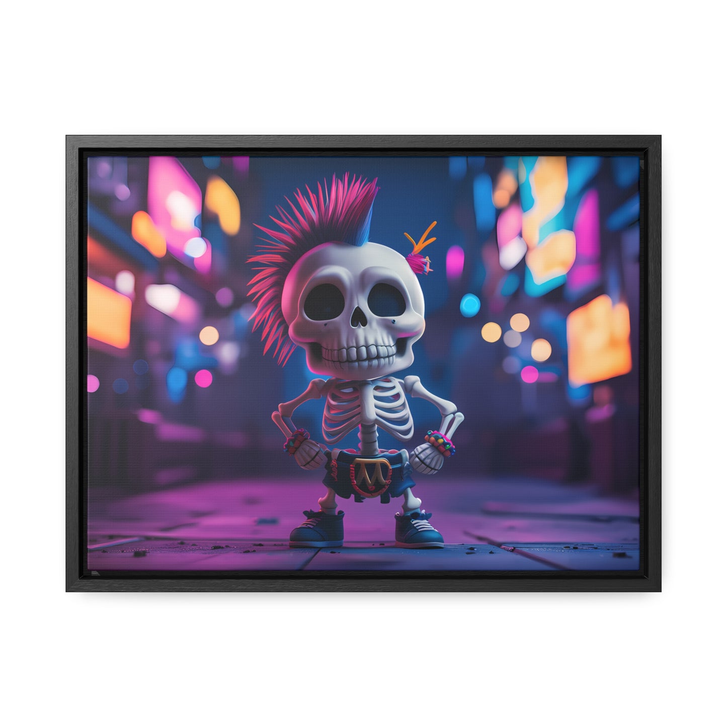 Punk Skeleton in Neon City - Gallery Canvas Wraps, Horizontal Frame