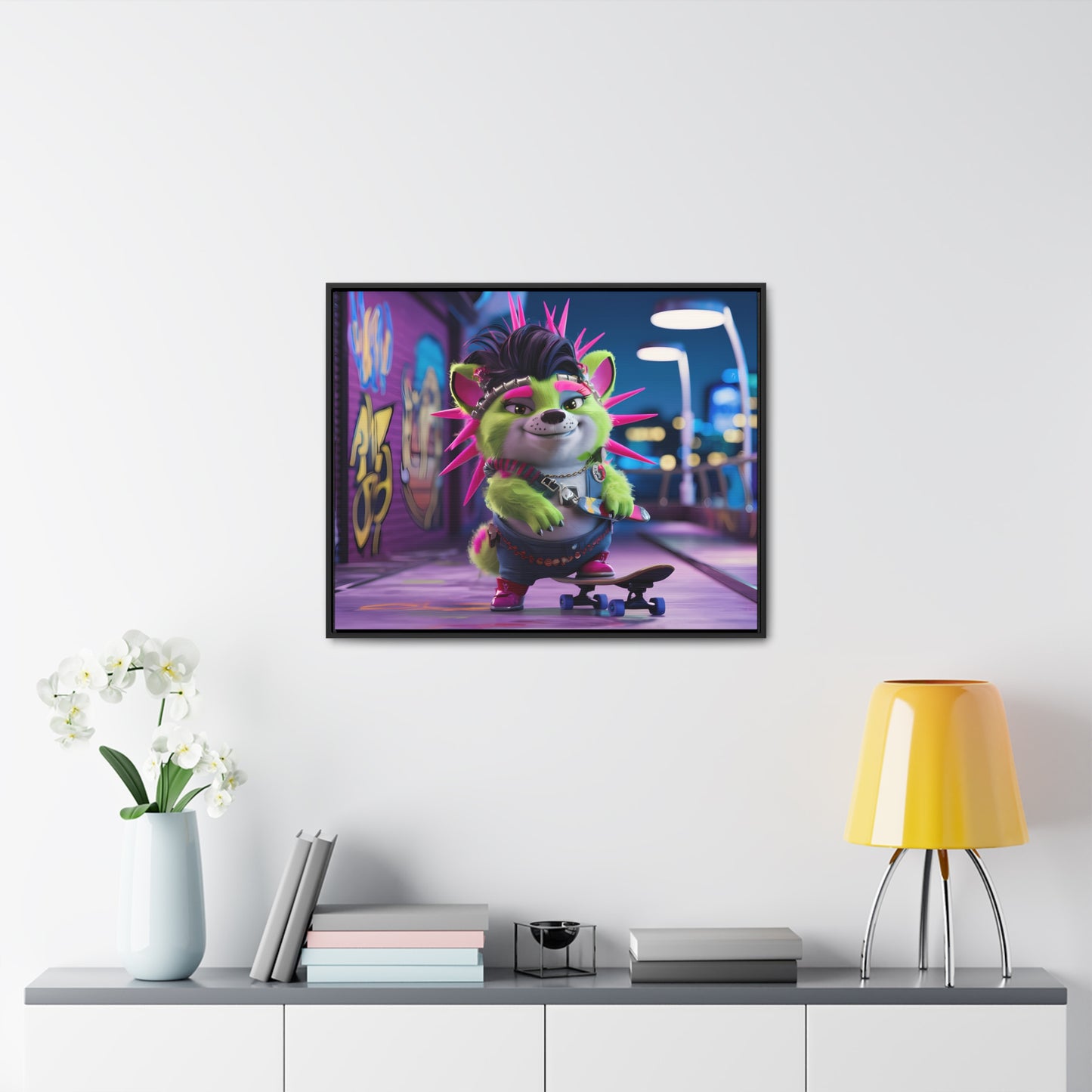Punk Pup on a Neon Night - Gallery Canvas Wraps, Horizontal Frame