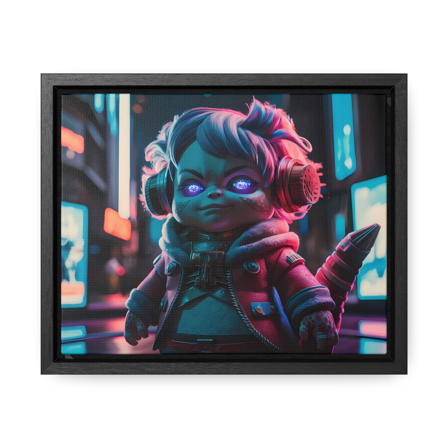 Neon Guardian in the Cyber City - Gallery Canvas Wraps, Horizontal Frame