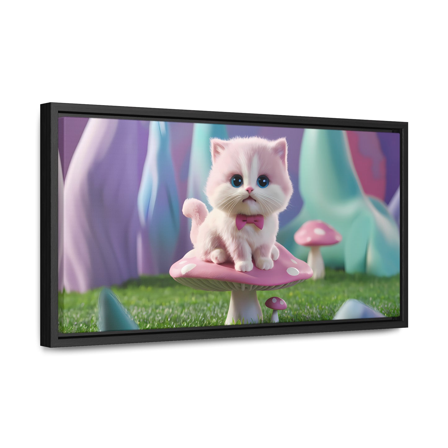 Whimsical Kitten on a Mushroom Throne - Gallery Canvas Wraps, Horizontal Frame