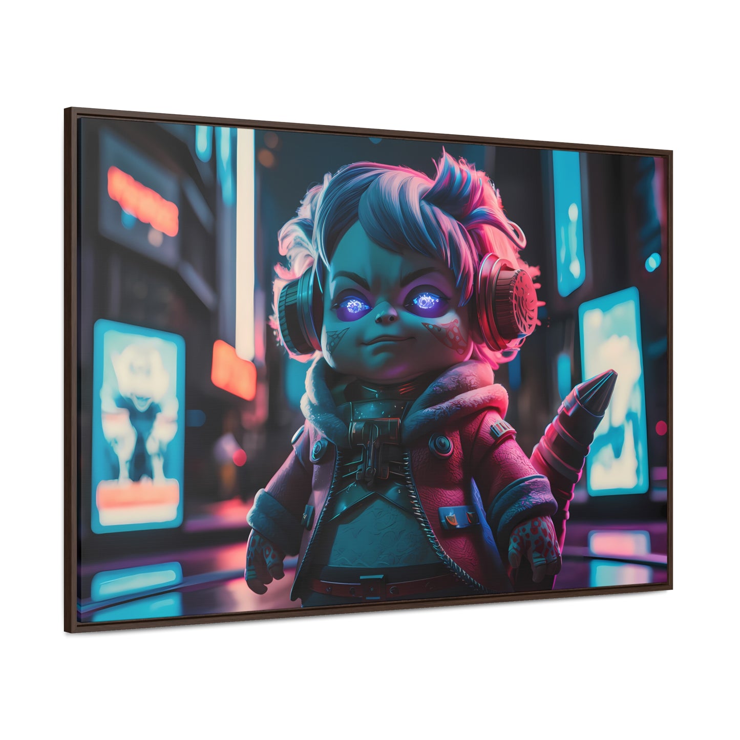 Neon Guardian in the Cyber City - Gallery Canvas Wraps, Horizontal Frame