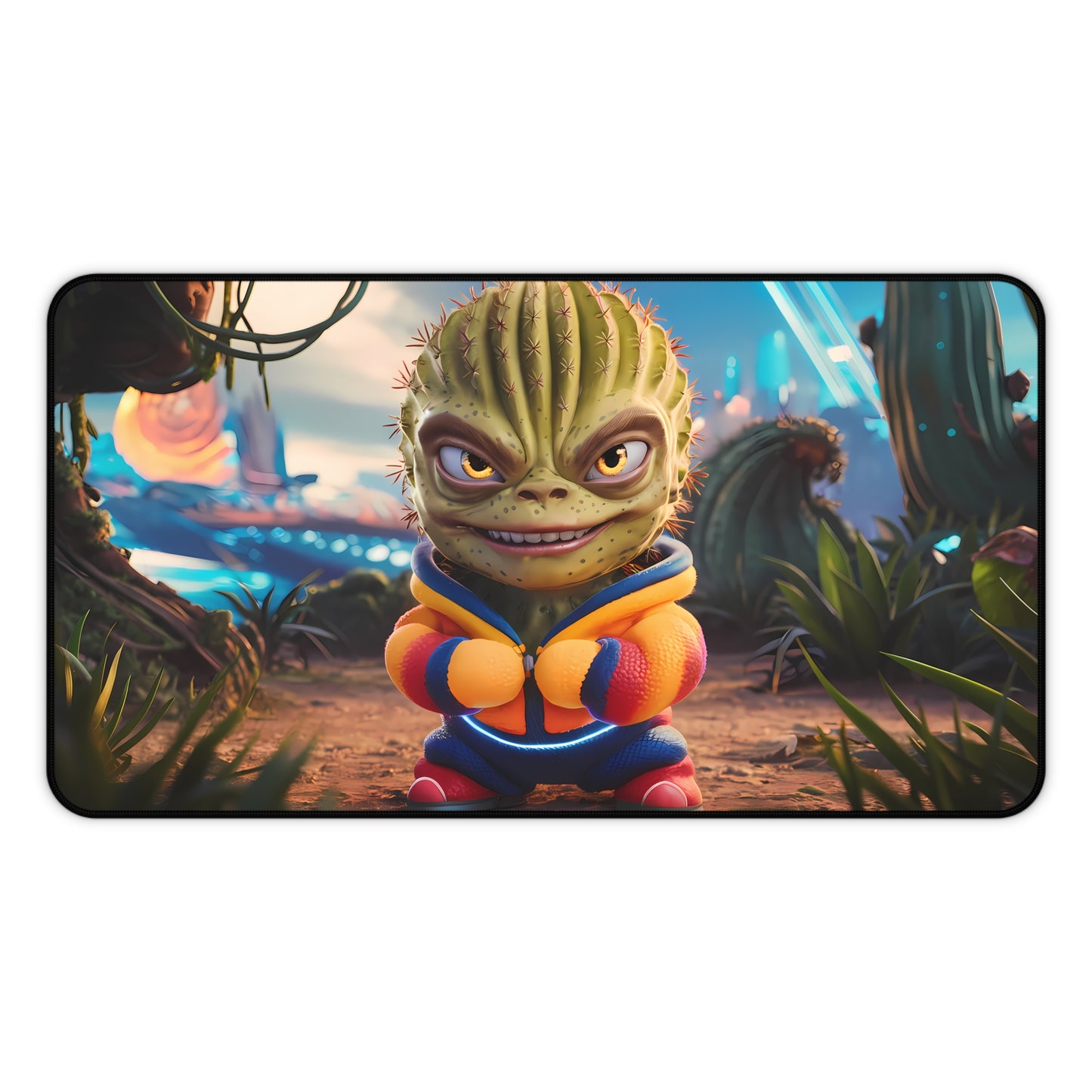 Cactus Warrior's Confident Stance - Desk Mat
